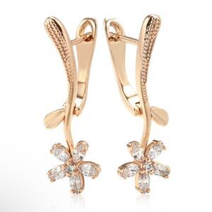 Rose Gold Flower Zirconia Dangle  Earrings